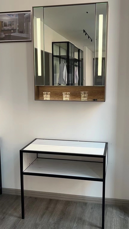 Nhà máy cung cấp nhôm gỗ kết hợp Smart Mirror Cabinet Touch Switch điều chỉnh với LED Defogger