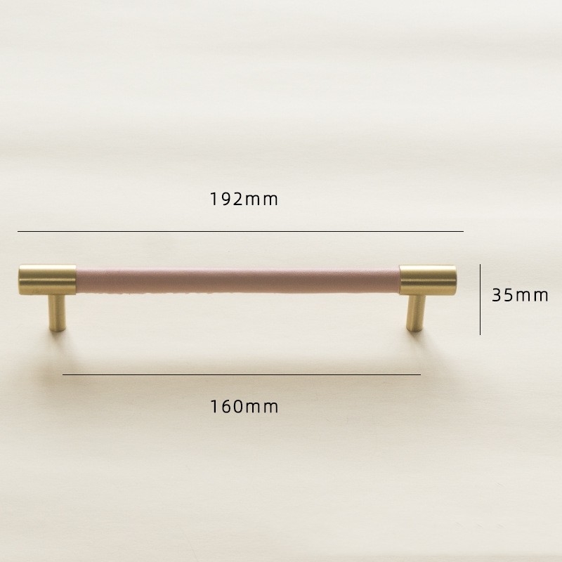 5 Inch Real Leather Handle Cabinet Brass T Bar Pulls Pink Single Hole Knobs