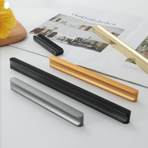 Nguồn Nhà máy Tủ quần áo đơn giản hiện đại cầm tay vàng Cabinet Door Handle Cabinet Drawer Extension Black Handle