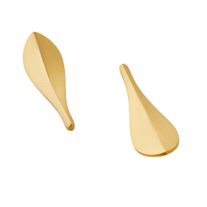 Nordic Brass Glod Leaves Cabinet Door Wardrobe Handle 2pairs Furniture Handle Knob Double Hole fixed Được trang bị vít
